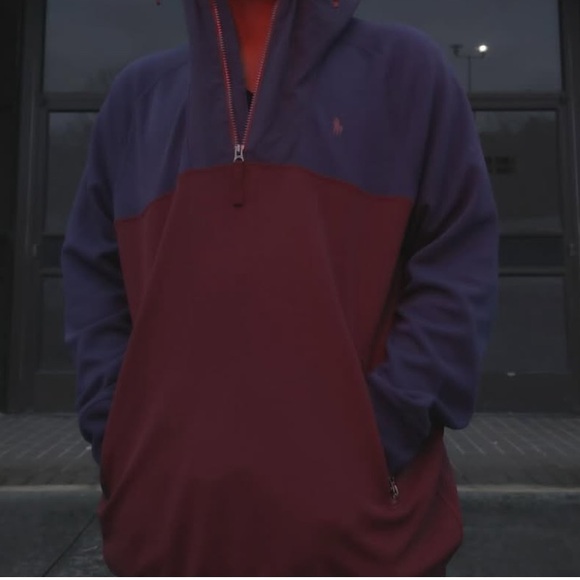 POLO RALPH LAUREN Water-repellent Hybrid Hoodie Newport Navy/wine men’s size XL - Picture 9 of 11